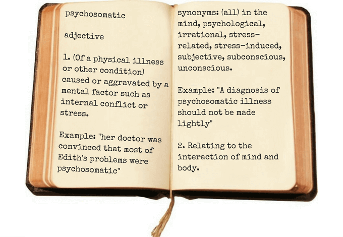 anxiety dictionary showing definition of psychosomatic